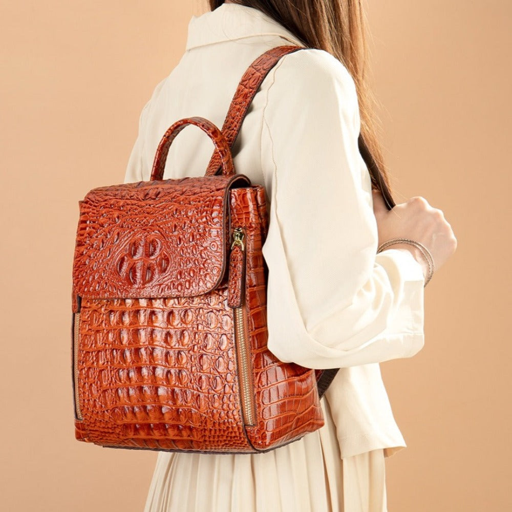 Sac à Dos en Cuir à Motif Croco de Luxe pour Femme