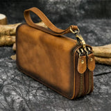 Portefeuille Simple à Double Fermeture Eclair en Cuir