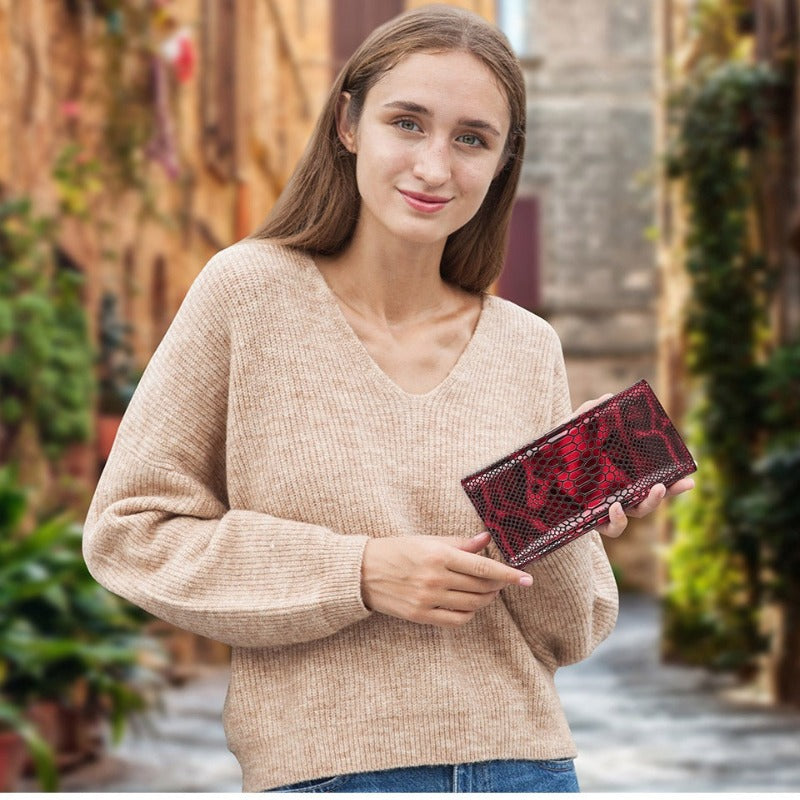 Portefeuille en Cuir de Luxe à Effet Croco pour Femme