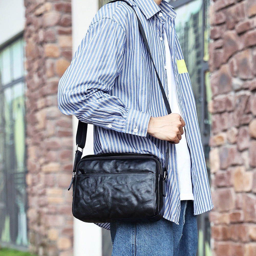 Sacoche Messager à Fermeture Eclaire de Luxe en Cuir