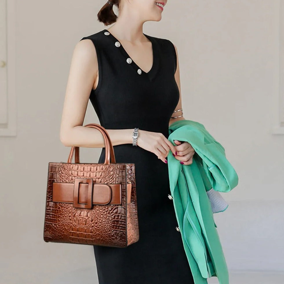 Sac Bandoulière à Main en Cuir Croco de Luxe