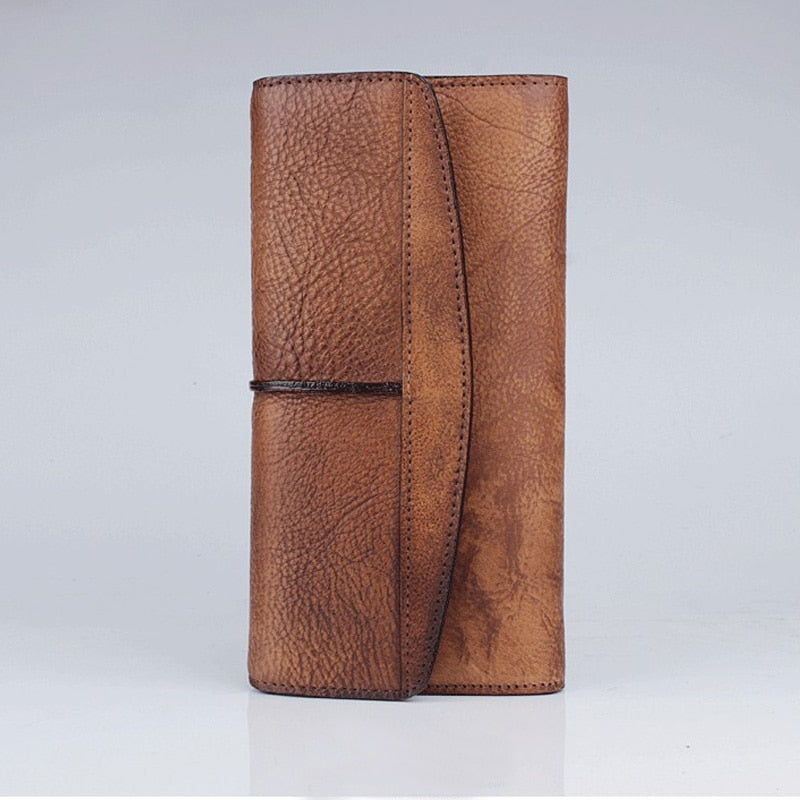 Portefeuille Long Vintage à Compartiments en Cuir Homme