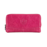 Portefeuille en Cuir Vintage à Fermeture Eclair pour Femme