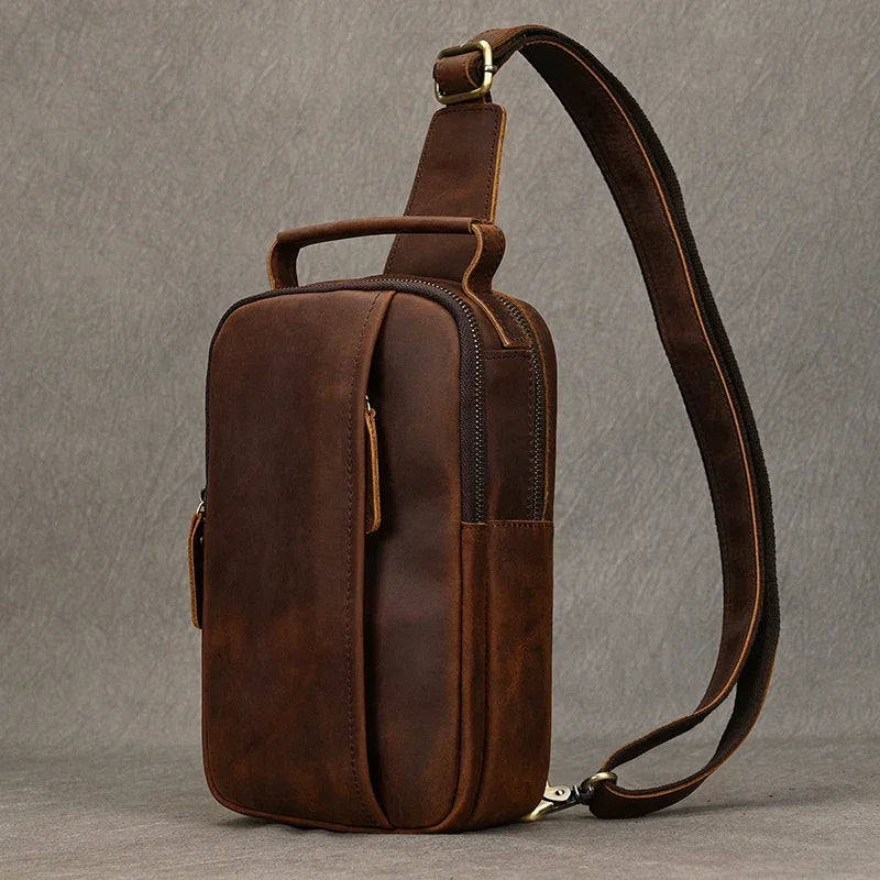 Sac Bandoulière Fonctionnel en Cuir Vintage pour Homme