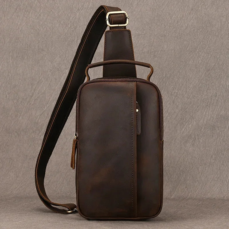 Sac Bandoulière Fonctionnel en Cuir Vintage pour Homme