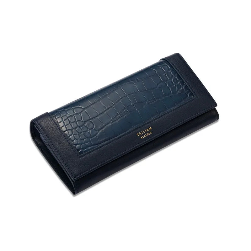 Portefeuille en Cuir de Luxe à Effet Croco pour Femme