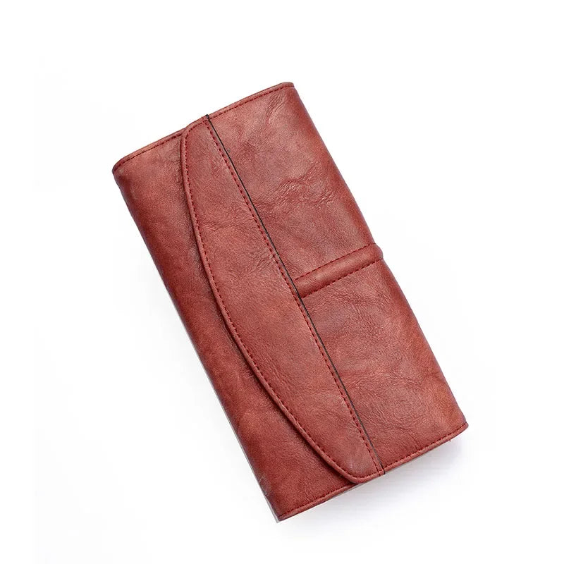Portefeuille en Cuir Vintage à Fermeture Eclair pour Femme