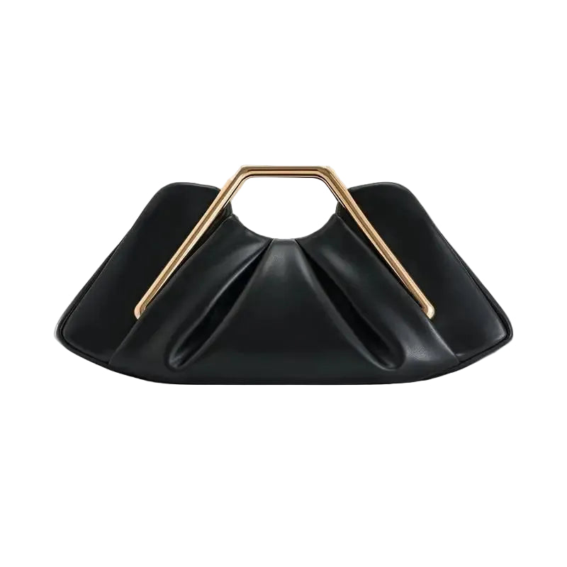 Sac À Main Plissé Glamour À Poignée Dorée Structurée