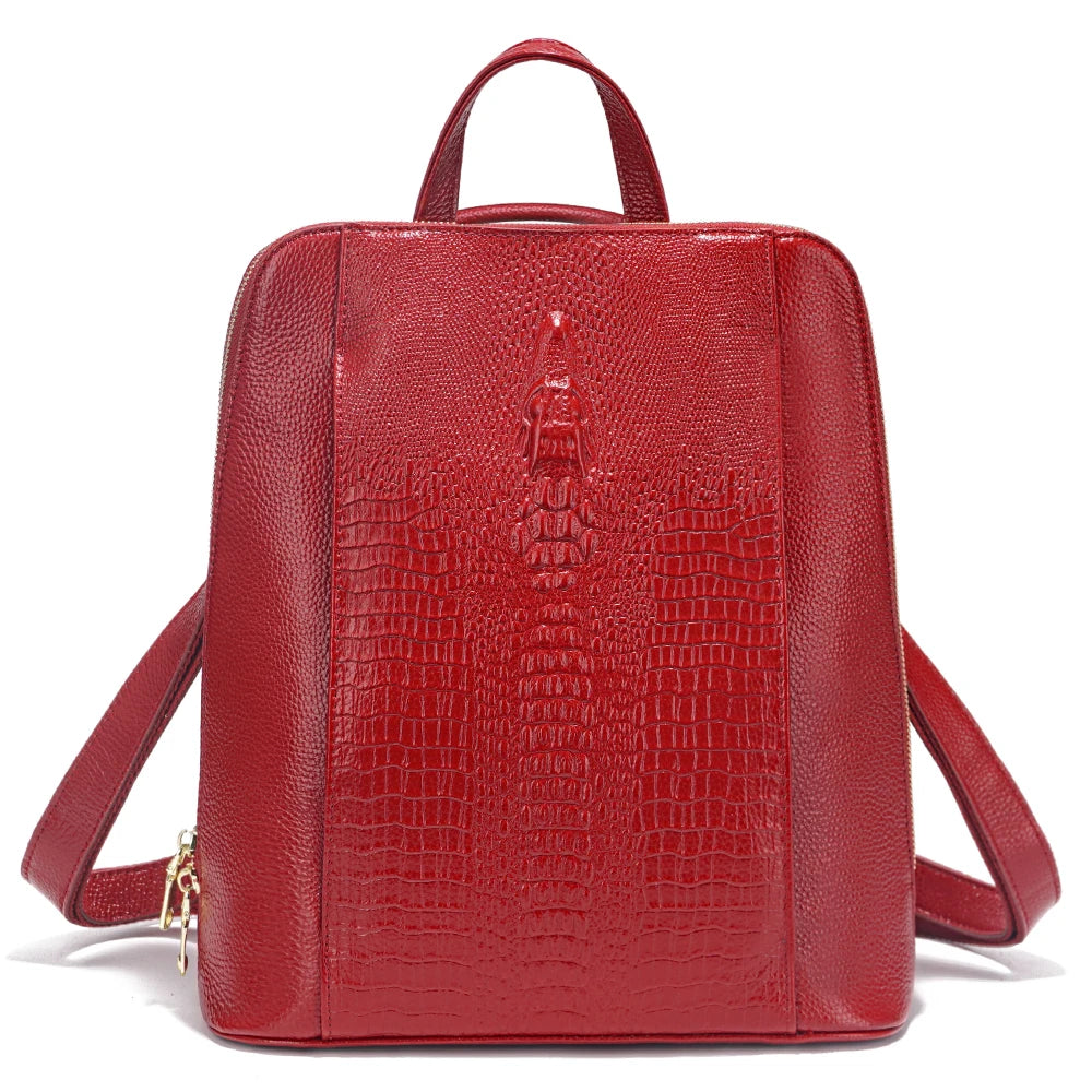 Sac à Dos en Cuir à Motif Croco pour Femme