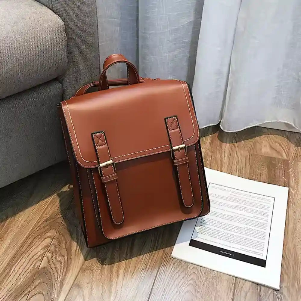 Sac Bandoulière à Dos en Cuir Style Collège