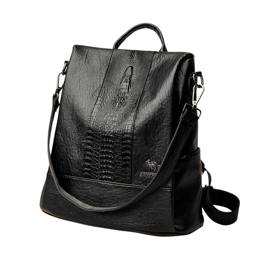 Sac à Dos de Voyage à Motif Croco en Cuir pour Femme