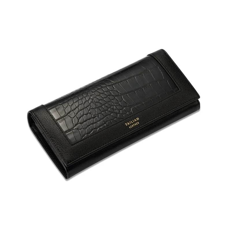 Portefeuille en Cuir de Luxe à Effet Croco pour Femme