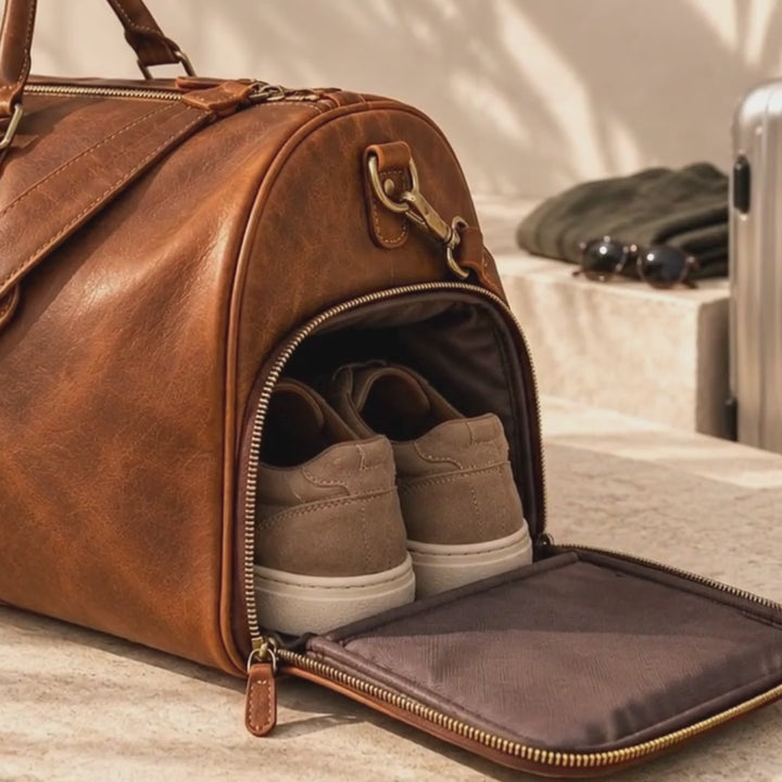 Compartiment chaussures séparé d’un sac de voyage
